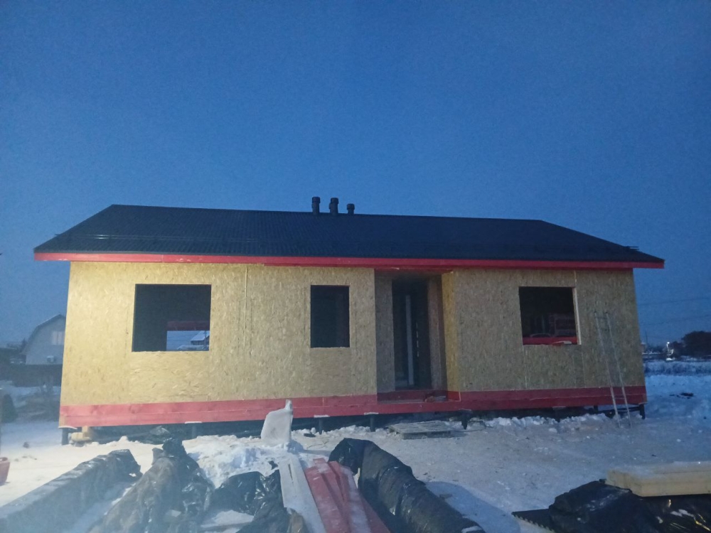 Строительство одноэтажного дома для постоянного проживания из СИП панелей по проекту «Ким», д. Клишева, Раменский г.о.